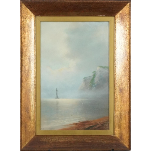 1142 - Beachy Head Lighthouse, local interest early 20th century pastel bearing monogram RW, mounted, frame... 