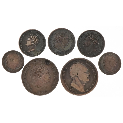 587 - George III and later British coinage comprising two half crowns dates 1818 and 1836, three sixpences... 