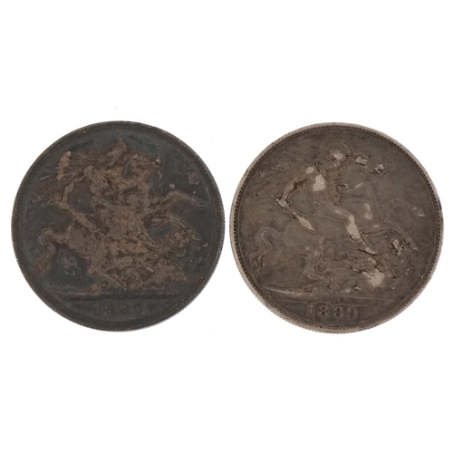 599 - Two Victorian silver crowns 1887 and 1889