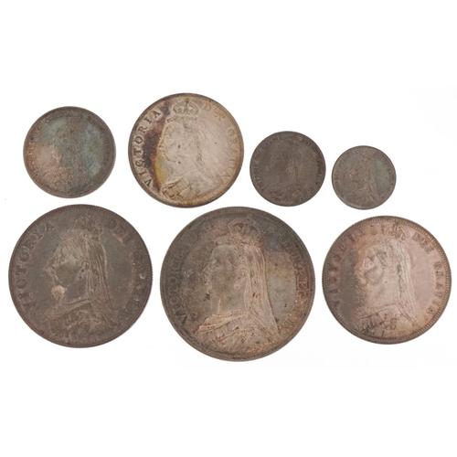 600 - Queen Victoria Jubilee Head seven coin specimen set comprising crown, half crown, double florin, flo... 