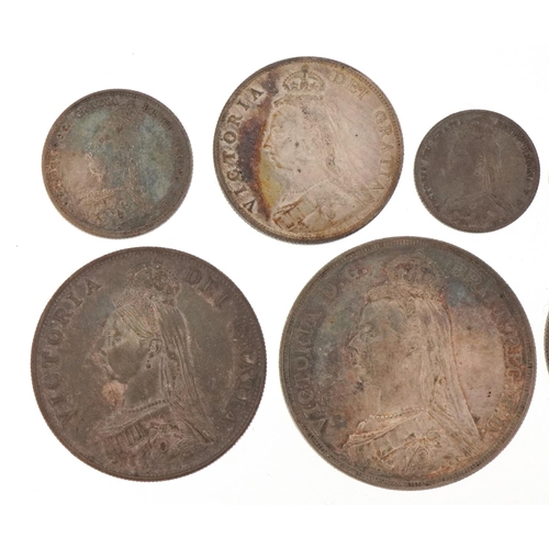 600 - Queen Victoria Jubilee Head seven coin specimen set comprising crown, half crown, double florin, flo... 