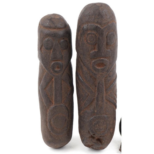 533 - Native American Pre Columbian artefacts including two phallus figures, the largest 26.5cm in length