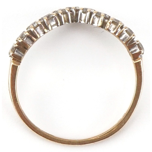 2387 - 9ct gold cubic zirconia wishbone ring, size N, 1.7g