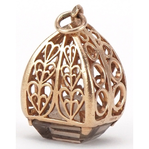 2302 - Large 9ct gold citrine charm in the form of a birdcage, 2.8cm high, 8.4g