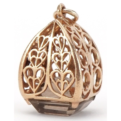 2302 - Large 9ct gold citrine charm in the form of a birdcage, 2.8cm high, 8.4g