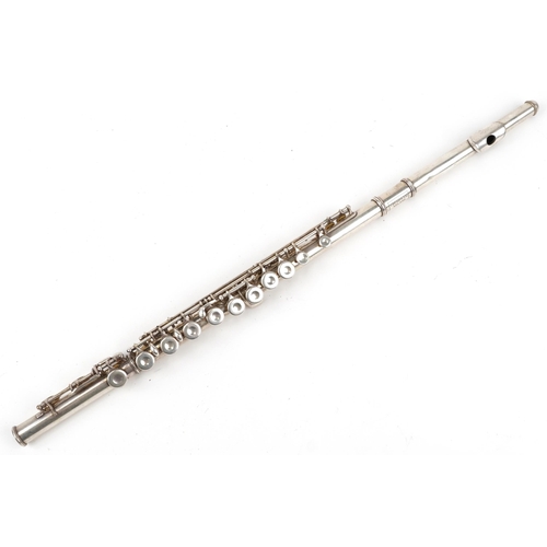 1234 - I M Grassi, Italian silver plated three piece flute housed in a fitted case, numbered 5136