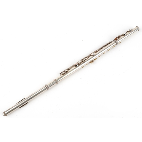 1234 - I M Grassi, Italian silver plated three piece flute housed in a fitted case, numbered 5136