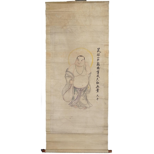 205 - Manner of Zhang Daqian - Standing Buddha, Chinese watercolour wall hanging scroll signed with callig... 