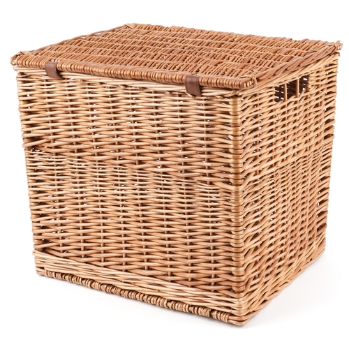 1290 - Fortnum & Mason advertising wicker basket, 42.5cm H x 46.5cm W x 37cm D