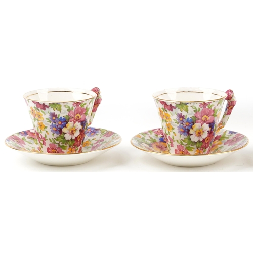 267 - James Kent chintz four place coffee service 'Fenton Du Barry', the coffee pot 20cm high