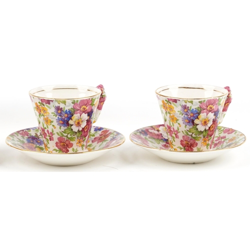 267 - James Kent chintz four place coffee service 'Fenton Du Barry', the coffee pot 20cm high