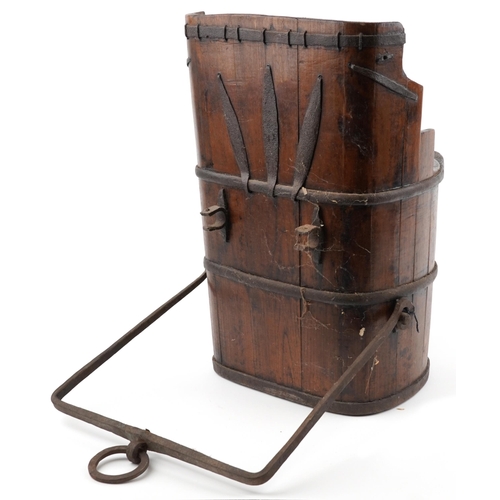 201 - Chinese elm water carrier with iron mounts, 62.5cm high