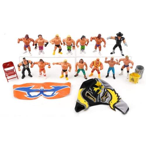 1568 - Vintage World Wrestling action figures and accessories including Hulk Hogan, Hammer and The Undertak... 