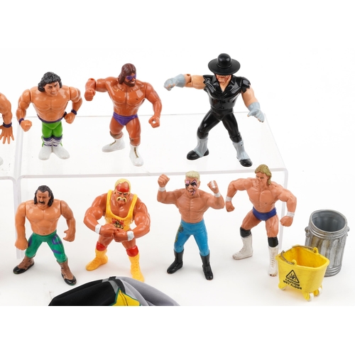 1568 - Vintage World Wrestling action figures and accessories including Hulk Hogan, Hammer and The Undertak... 