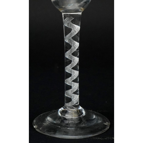 1334 - 18th century wine glass with air twist stem, 15.5cm high