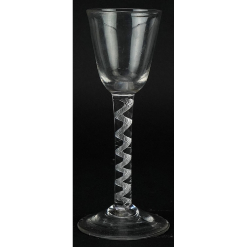 1334 - 18th century wine glass with air twist stem, 15.5cm high