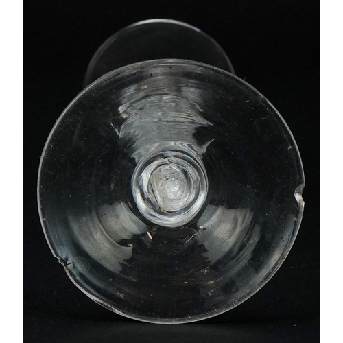 1334 - 18th century wine glass with air twist stem, 15.5cm high