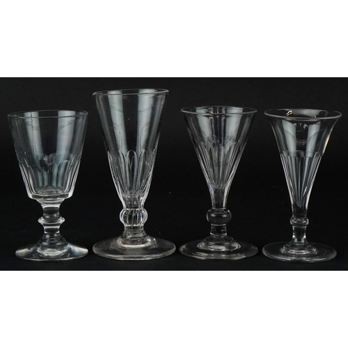 1412 - Four 18th century wine glasses, the largest 13.5cm high