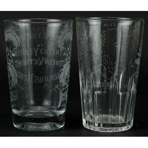 1400 - Two commemorative glass beakers including a Edward VII example, 12cm high