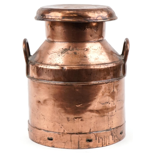 305 - Agricultural interest large copper Creameries Ltd churn impressed Chesham Dairies Chesham, 46cm high