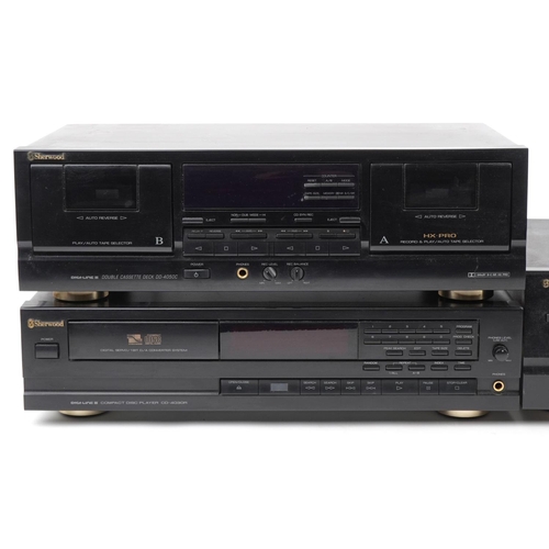 1255 - Sherwood HiFi equipment comprising audio/video receiver R-325RDS, double cassette deck DD-400C and c... 