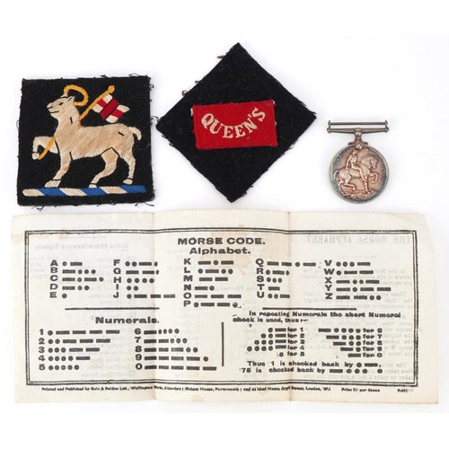 1728 - Militaria including a 1914-1918 War medal awarded to 37772 PTE.W.KENDALL.R.FUS and a Morse code alph... 