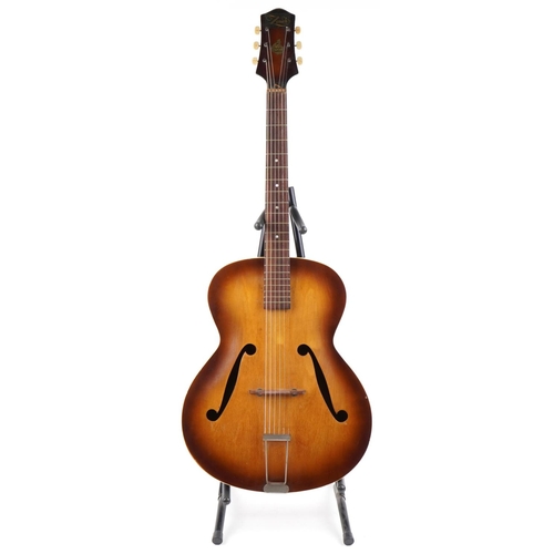 Boosey & Hawkes Zenith six string acoustic guitar with protective case, model 17, serial number 23217, 108cm in length