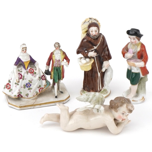 1423 - 19th century and later continental porcelain figures including a Vienna example of a young boy and a... 