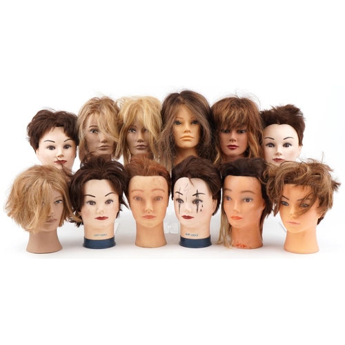 1438 - Collection of hairdresser's training mannequin heads including L'Image and hair tools