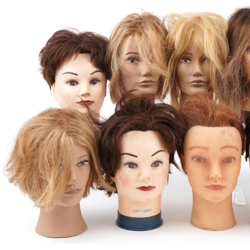 1438 - Collection of hairdresser's training mannequin heads including L'Image and hair tools