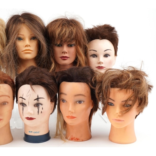 1438 - Collection of hairdresser's training mannequin heads including L'Image and hair tools