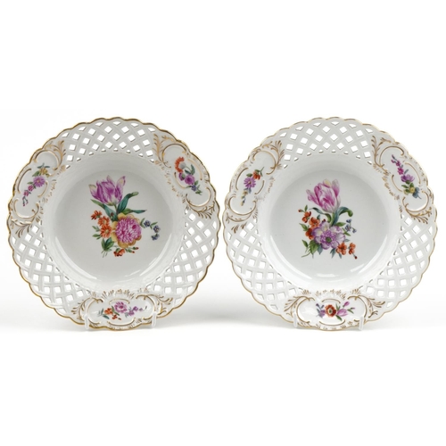 139 - Royal Copenhagen, pair of early 20th century Danish porcelain soup bowls having pierced borders, eac... 