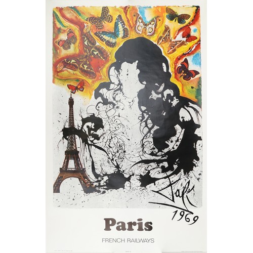 446 - Vintage French Railways Paris travel poster designed by Salvador Dali printed in France, for and by ... 