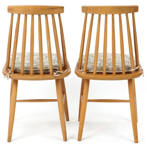 1108 - Ercol style lightwood drop end dining table with two stick back chairs, the table 74cm H x 55cm W x ... 