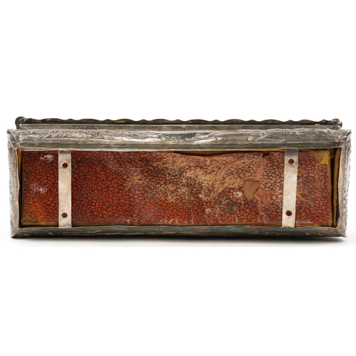 376 - Anglo Indian unmarked silver presentation box, the casket profusely embossed with a continuous town ... 