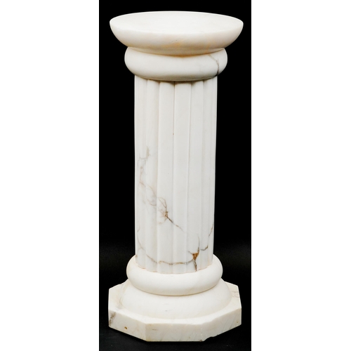 306 - White Talavera marble pedestal column, 65cm high x 27cm in diameter