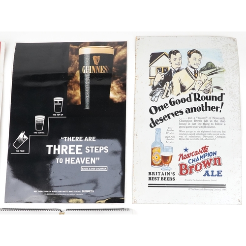 486 - Vintage and later advertising including Newcastle Champion Brown Ale tin wall sign, Guinness poster ... 