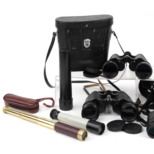 769 - Five pairs of vintage and later binoculars and two telescopes including a Russian USSR example