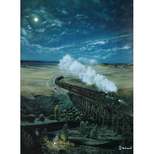 450 - Max Jacquiard - A Campfire and Hard Times, railway interest signed fine art giclée print on canvas w... 