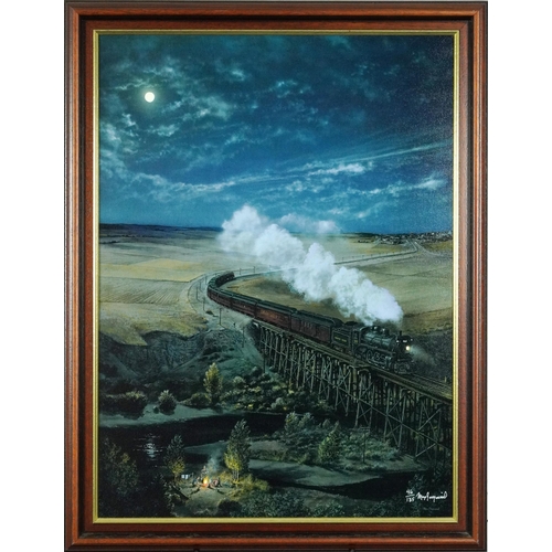 450 - Max Jacquiard - A Campfire and Hard Times, railway interest signed fine art giclée print on canvas w... 