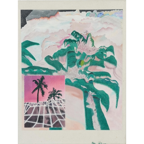 1286 - Palmtree 2 Ways, acrylic and ink on canvas, inscribed Ian verso, unframed, 40.5cm x 30cm