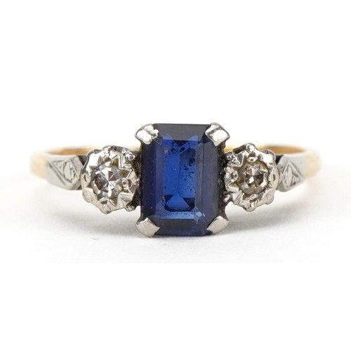 2437 - Art Deco 18ct gold and platinum sapphire and diamond ring, the sapphire approximately 7.10mm x 5.0mm... 