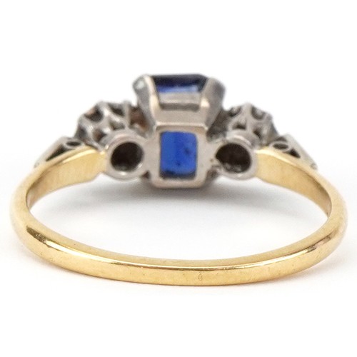 Art Deco 18ct gold and platinum sapphire and diamond ring, the sapphire ...