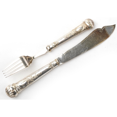 1194 - Victorian twelve place canteen of silver plated fish knives and forks engraved and embossed with flo... 