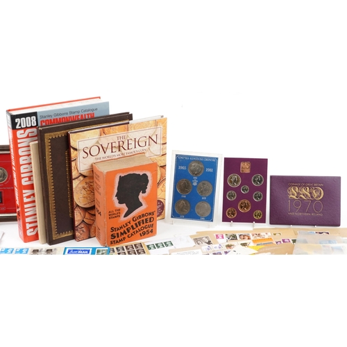 669 - Collection of world stamps and various reference books including The Sovereign, Introduction by Dani... 