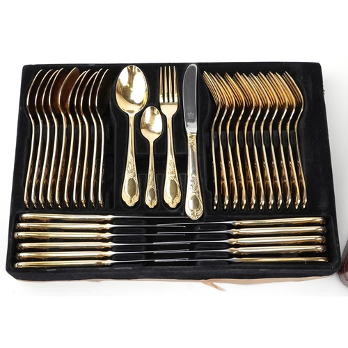 1190 - German SBS canteen of gold plated cutlery housed in a brown leather brief case, 45.5cm wide