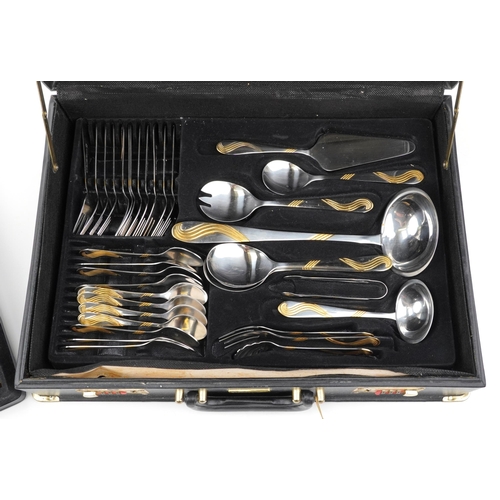 1191 - German SBS canteen of stainless steel  cutlery housed in a leather brief case type canteen, 46cm wid... 