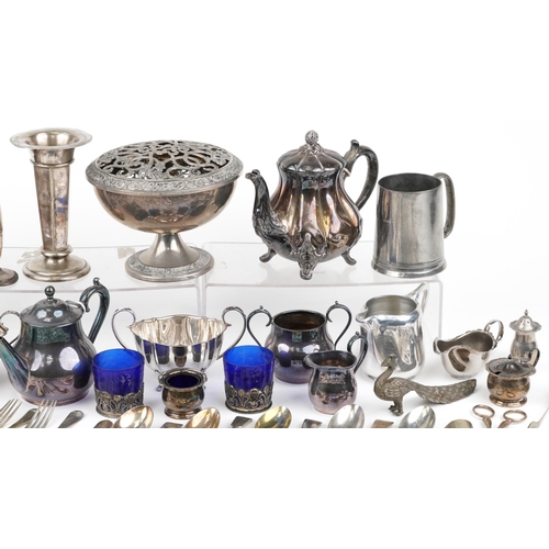 1434 - Victorian and later silver plated metalware including Elkington & Co vase, various flatware and teap... 