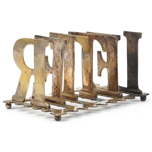 1350 - Early 20th century silver plated brass five section letter rack, 20.5cm wide