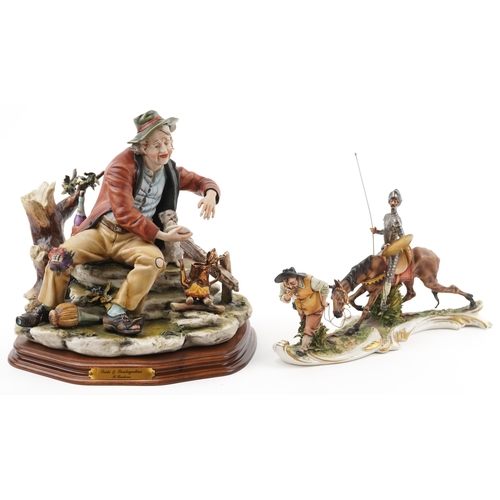 1167 - Two Capodimonte hand painted porcelain figure groups including Tride & Santagostino, the largest 35c... 